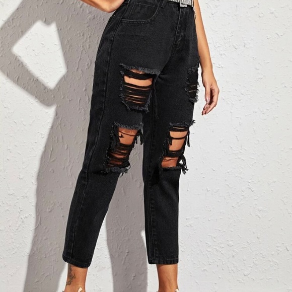 High Waisted Black Ripped Jeans from SHEIN - Picture 2 of 3